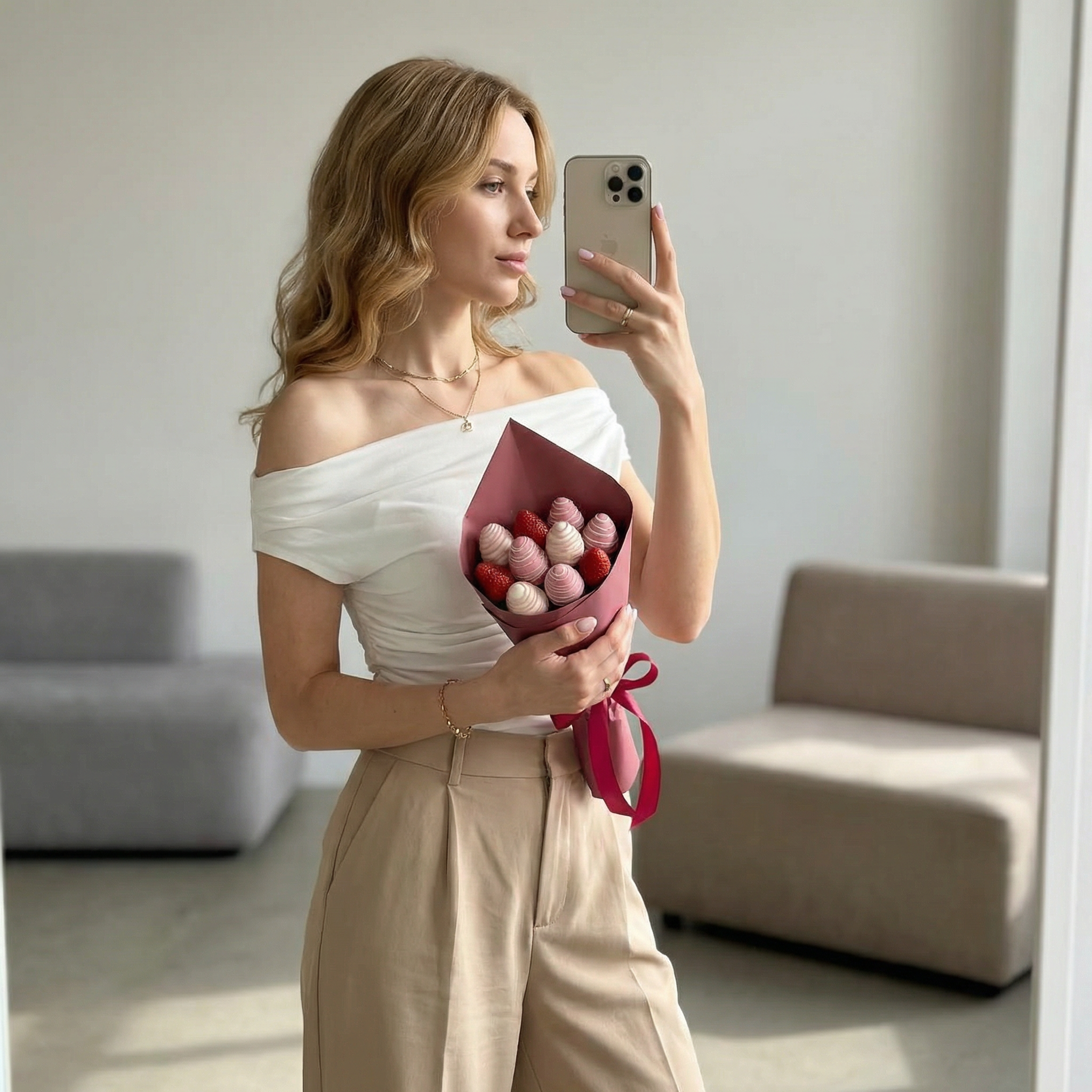 Букет Клубничный букет в бордовой упаковке